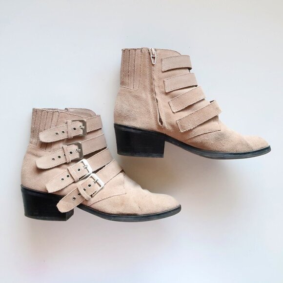 Dolce Vita Beige Suede Leather Almond Toe Block Heel Ankle Boots / Booties 7 - Picture 9 of 15
